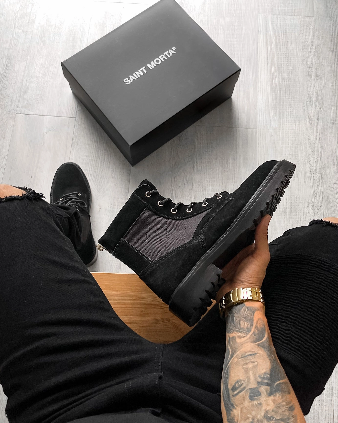 Saint Morta Legion Boot Black/Gold Flexible Midsole Design Ultimate Ease