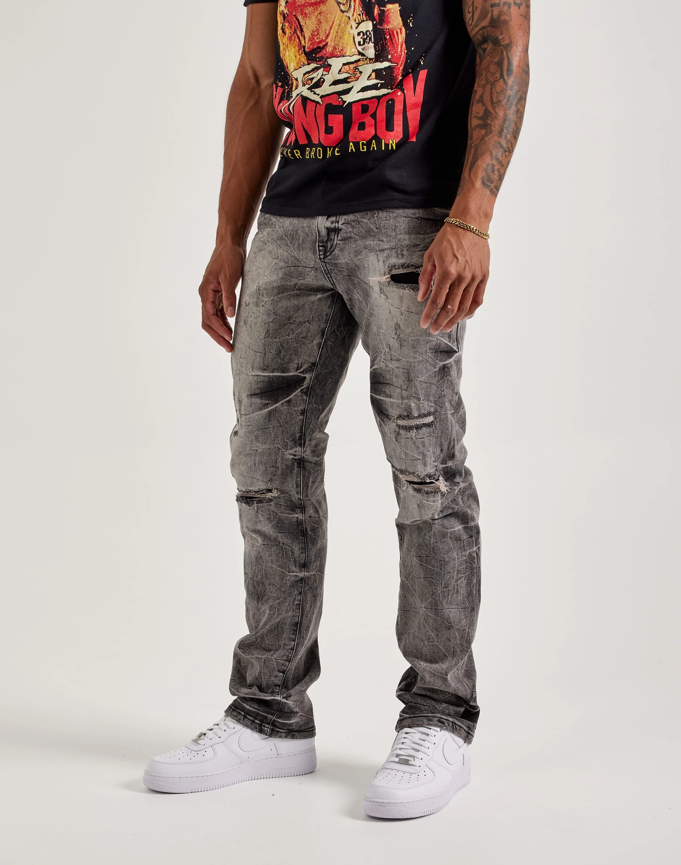 Functional Smoke Rise Wave Effect Straight Denim Jeans