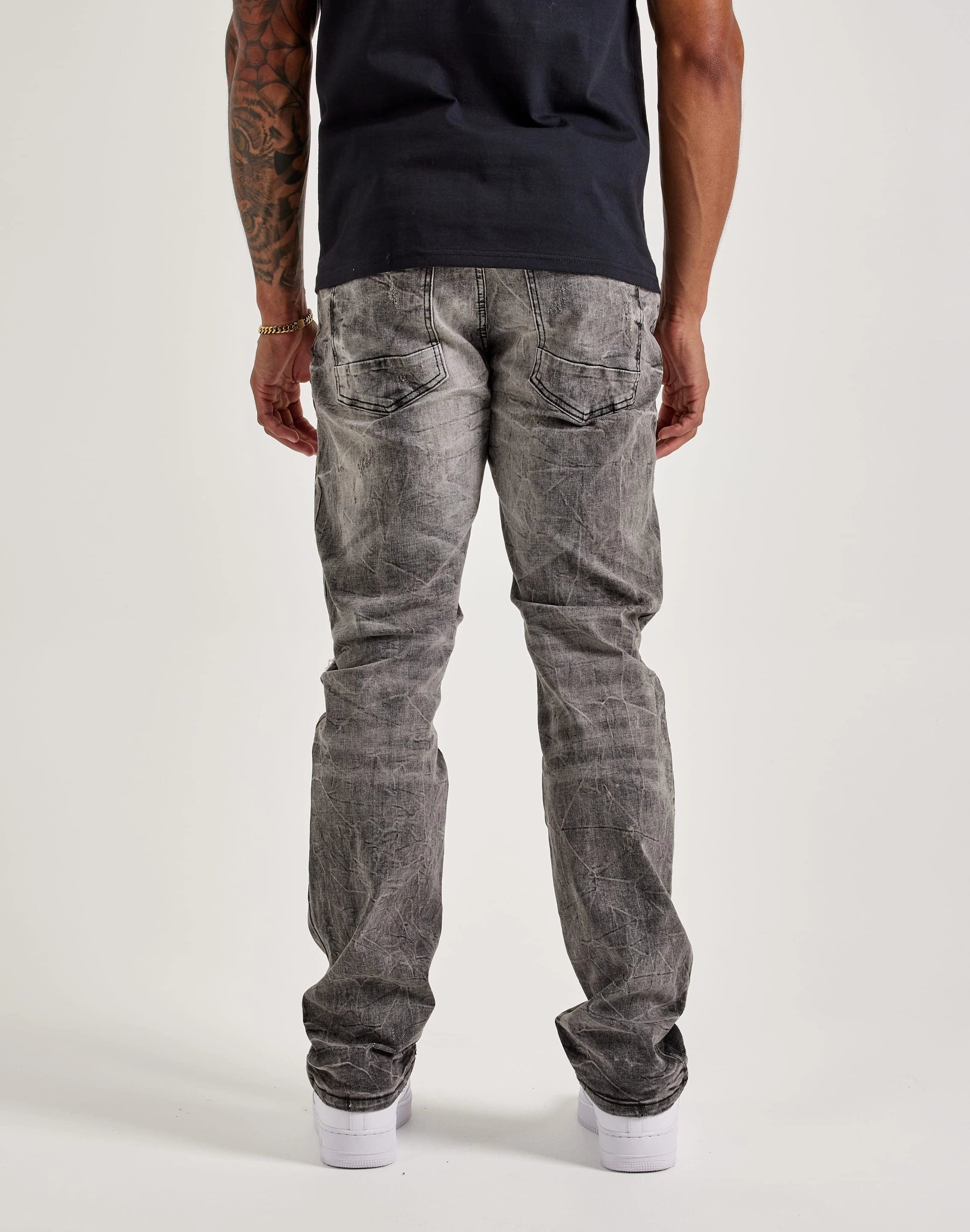 Smoke Rise Wave Effect Straight Denim Jeans All-purpose sole Abrasion Defensive Toe Guard