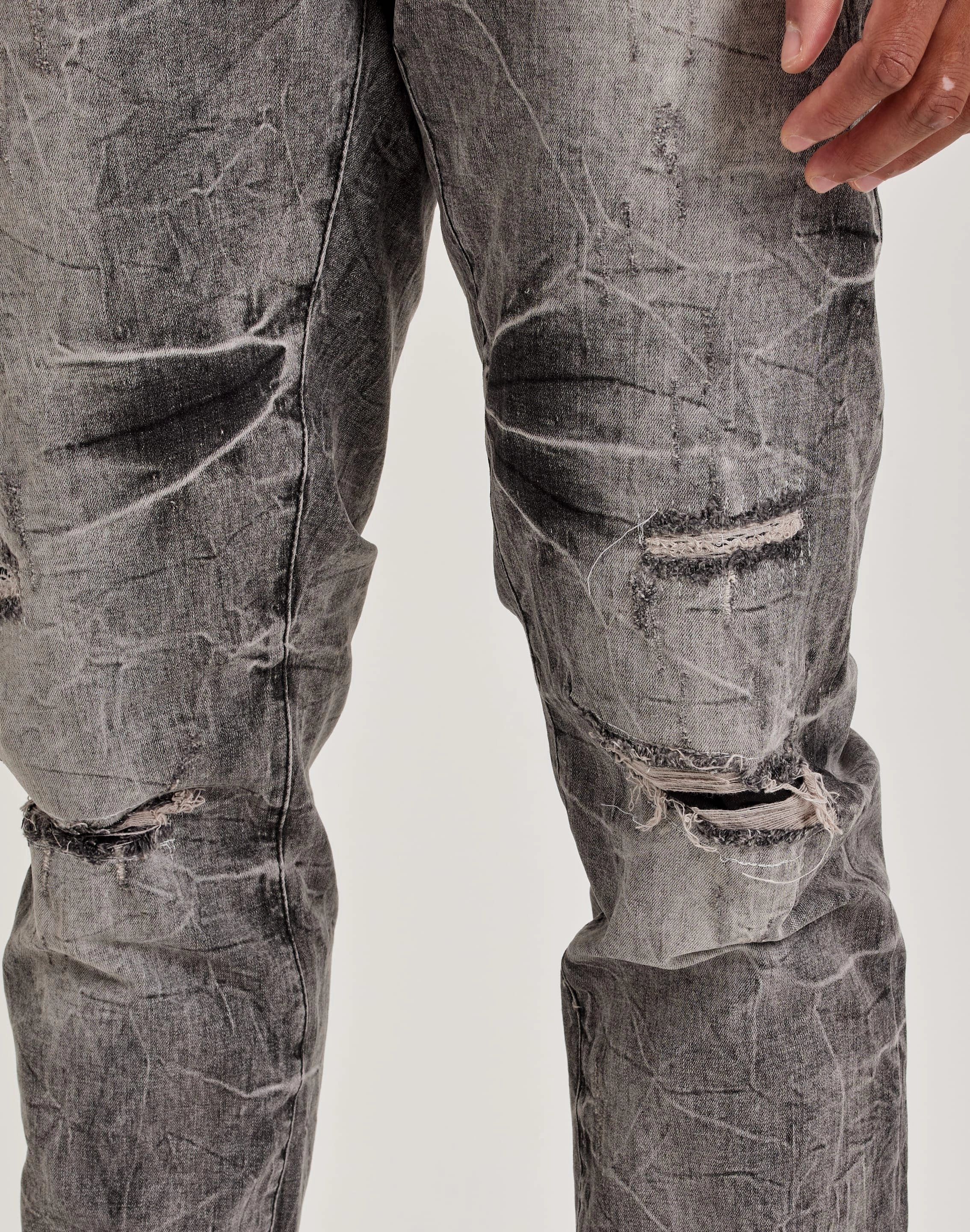 Smoke Rise Wave Effect Straight Denim Jeans Ankle Stabilization Quick Lace System