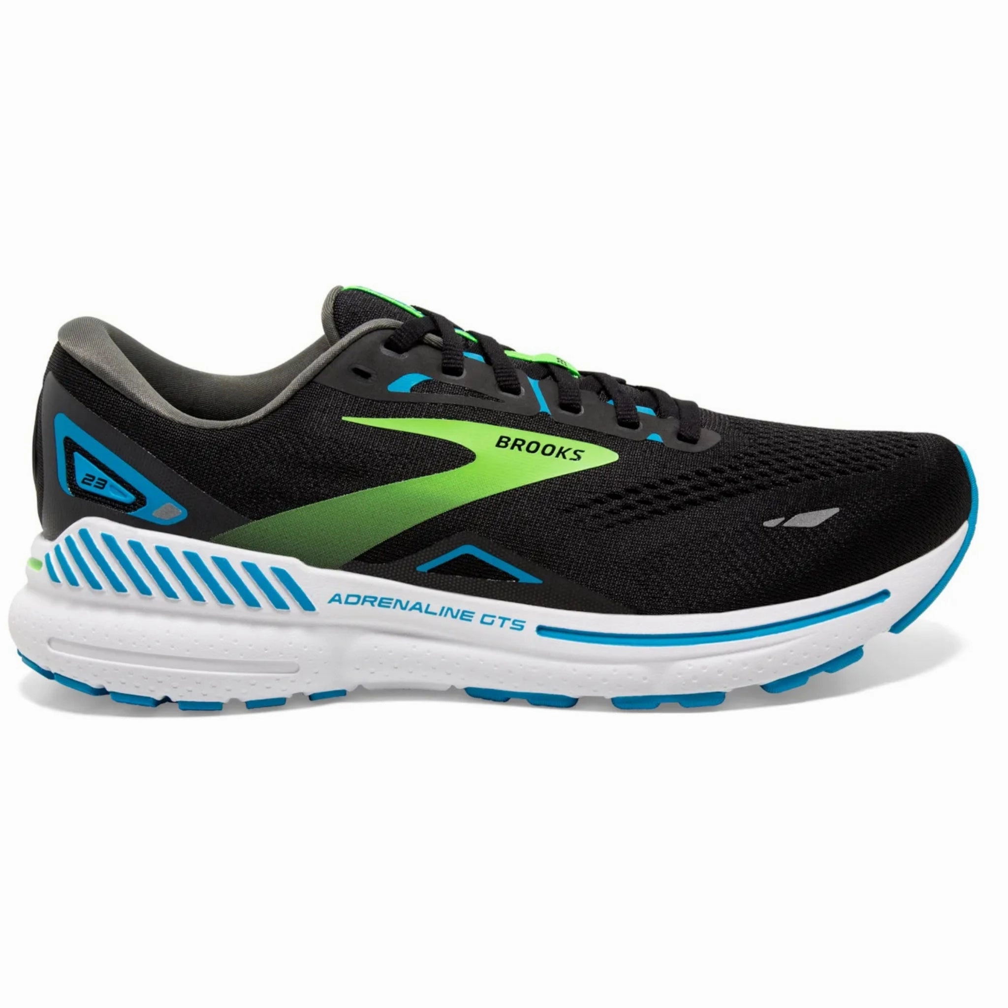 Brooks Men's 110391 006 Adrenaline GTS 23  Black Hawaiian Ocean Green Cushion Support Running Shoes Bouncy Cushioning