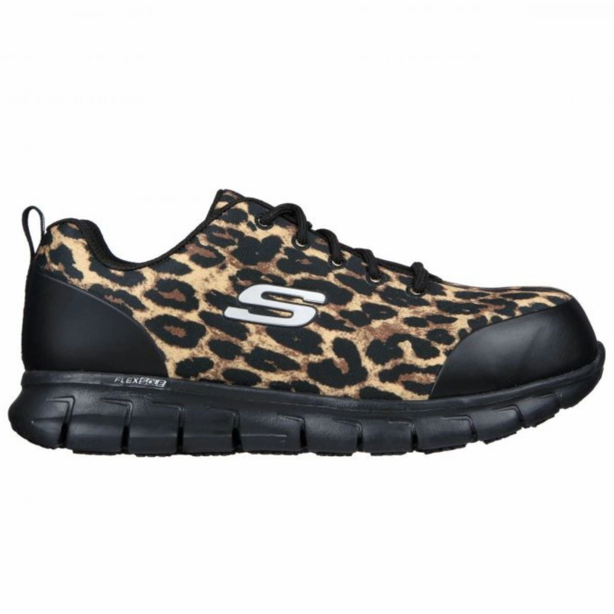 Skechers Women's 108083 Sure Track Saivy Leopard Safety Toe Metal Free Work Shoes (WIDE) Premium Technology Elastic Collar Design