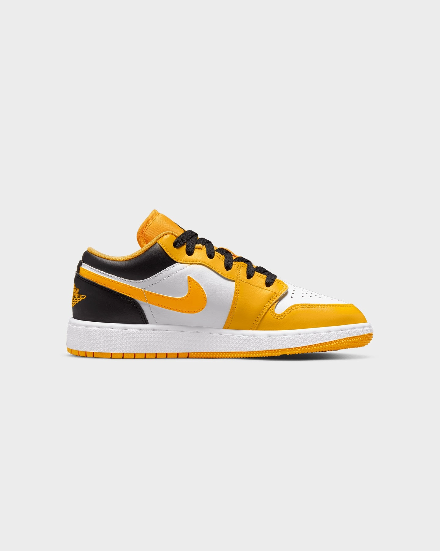 Jordan Kid's Air Jordan 1 Low (GS) "University Gold" Taxi/Black/White Rocker Sole Design Kinetic Motion Engine