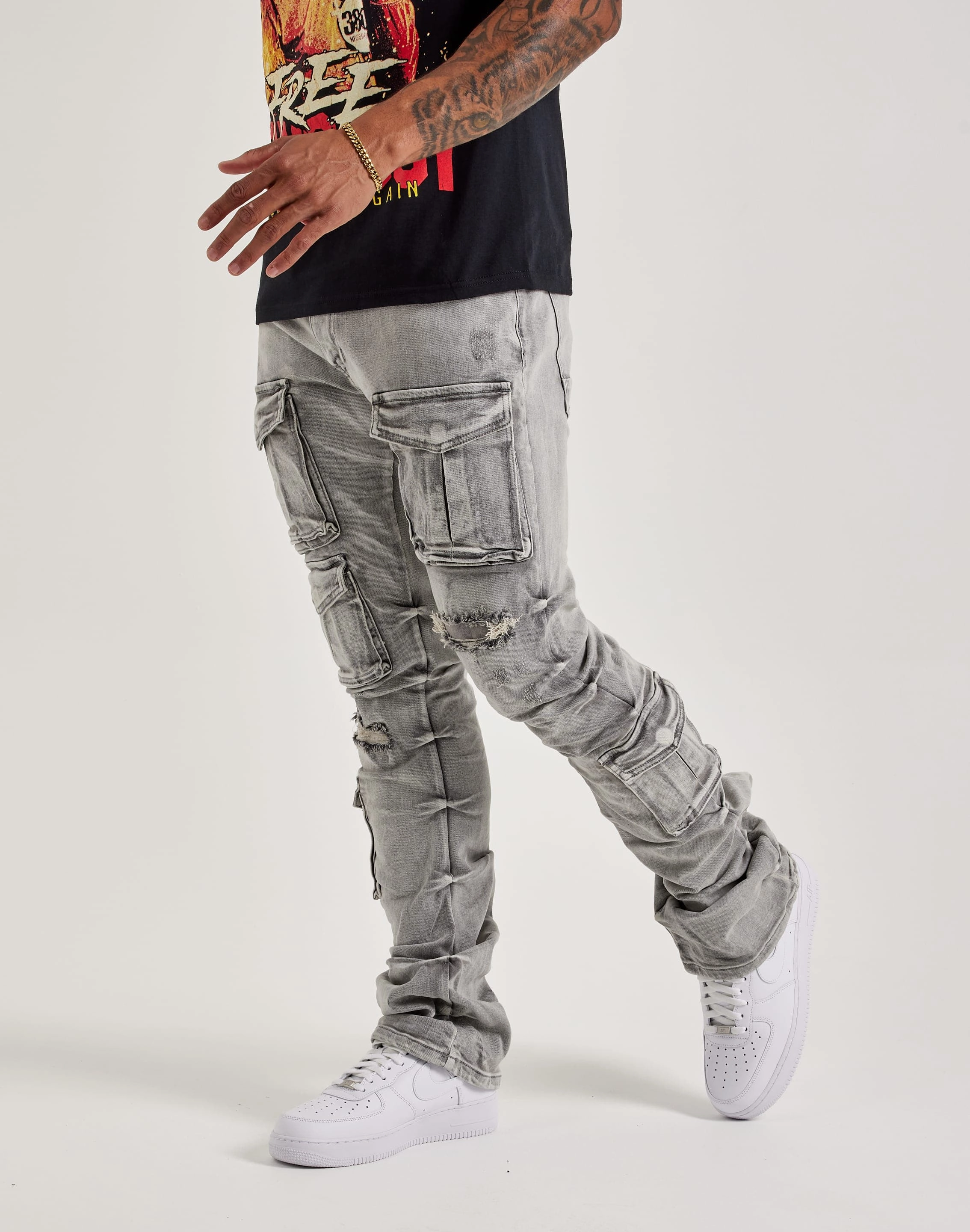 Smoke Rise Utility Pocket Stacked Flare Denim Jeans Best-selling