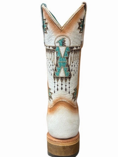 T0223 Kids  Corral Boots White With Turquoise Embroidery Cozy And Warm