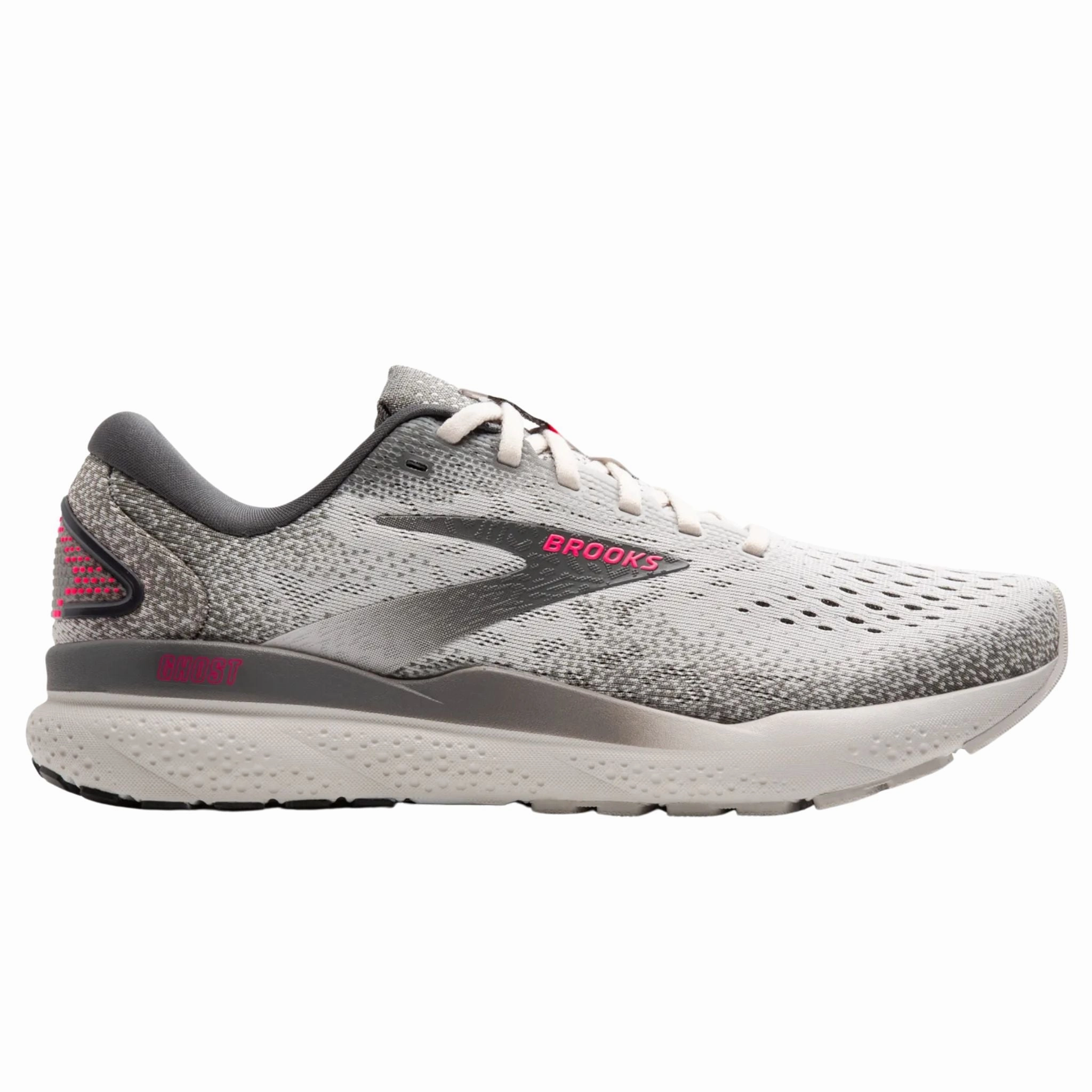 Brooks Women's 120407 006 Ghost 16 Grey Gargoyle Pink Cushion Support Running Shoes Bold Outsole Geometry