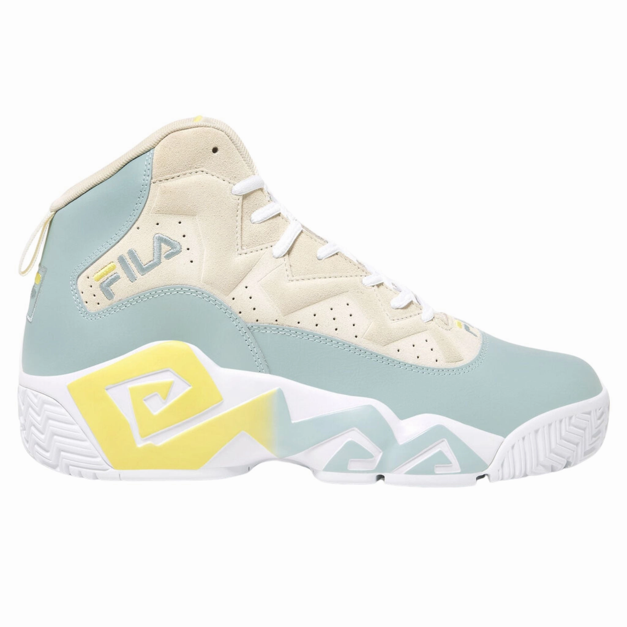 Glam silhouette Fila Men's 1BM01866-107 MB Jamal Mashburn Egret Gray Mist Aurora Retro Basketball Shoes