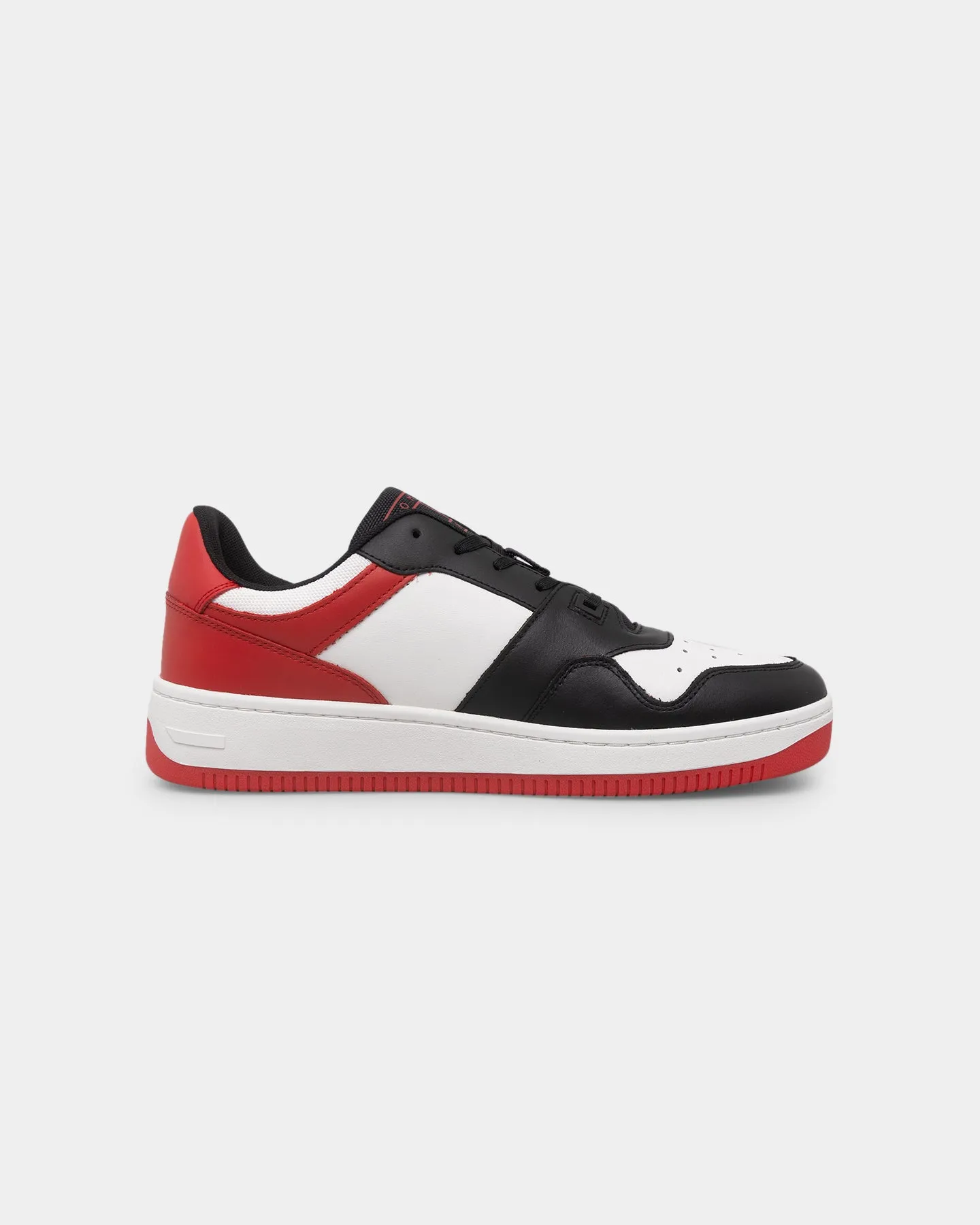 perforated Tommy Jeans Basketball Leather Trainers Deep Crimson