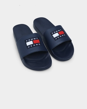 Tommy Jeans Corduroy Patch Pool Slide Twilight Navy Vibrant Look