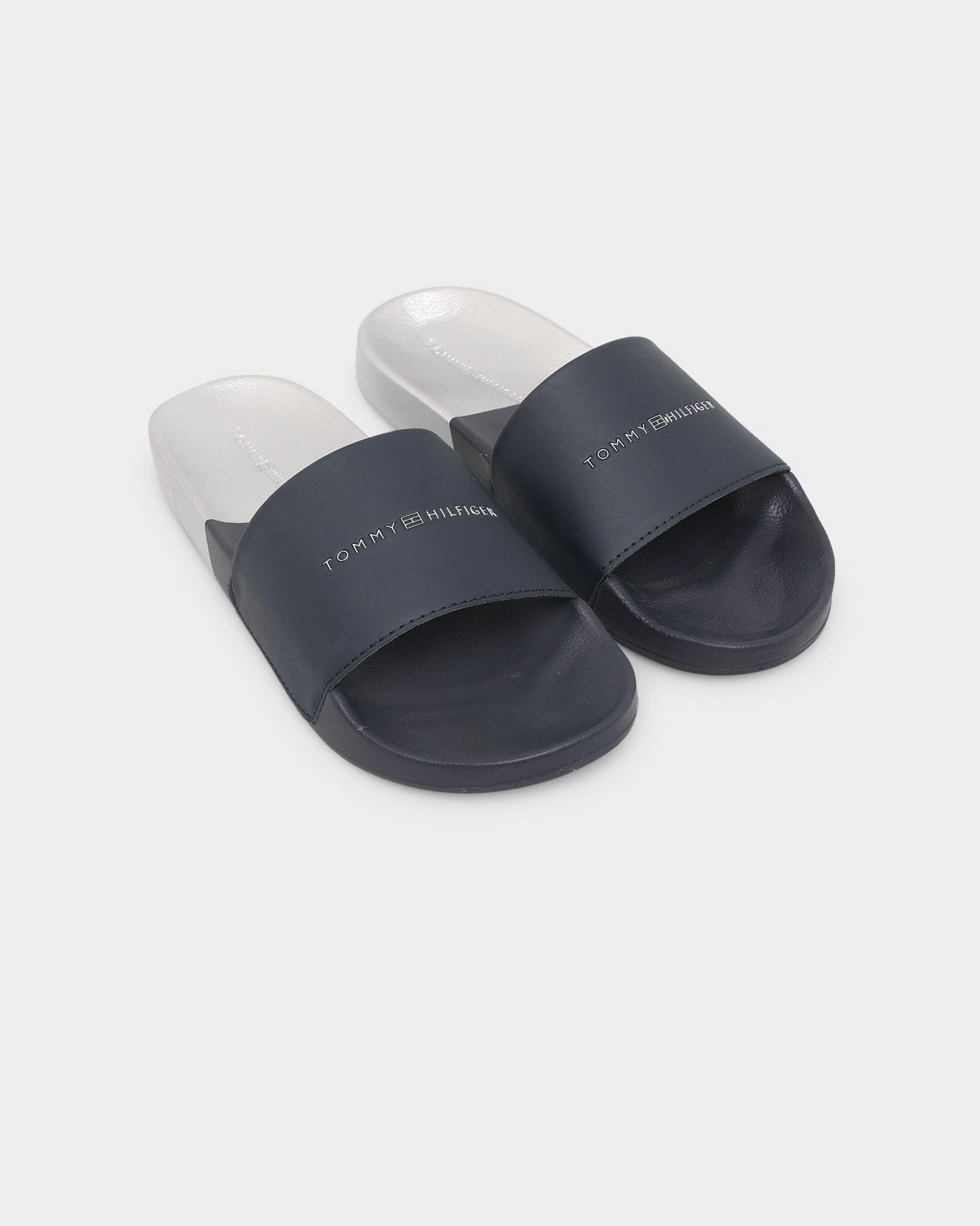 low - quality Tommy Jeans Women's TH Metallic Pool Slides Desert Sky
