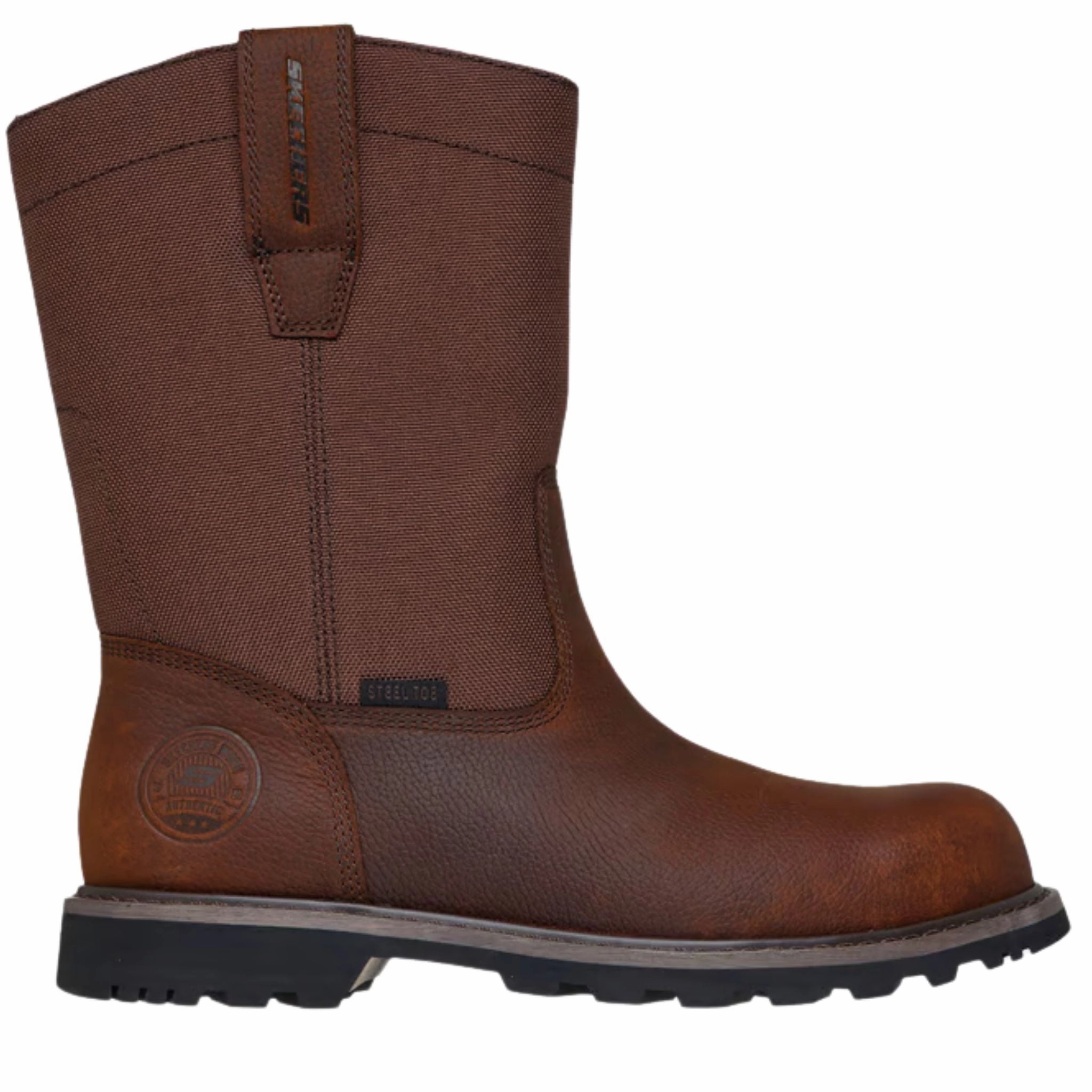 Shallow Footprint Skechers Men's 200377 Longrider Highland Hill Brown Steel Safety Toe Work Boots