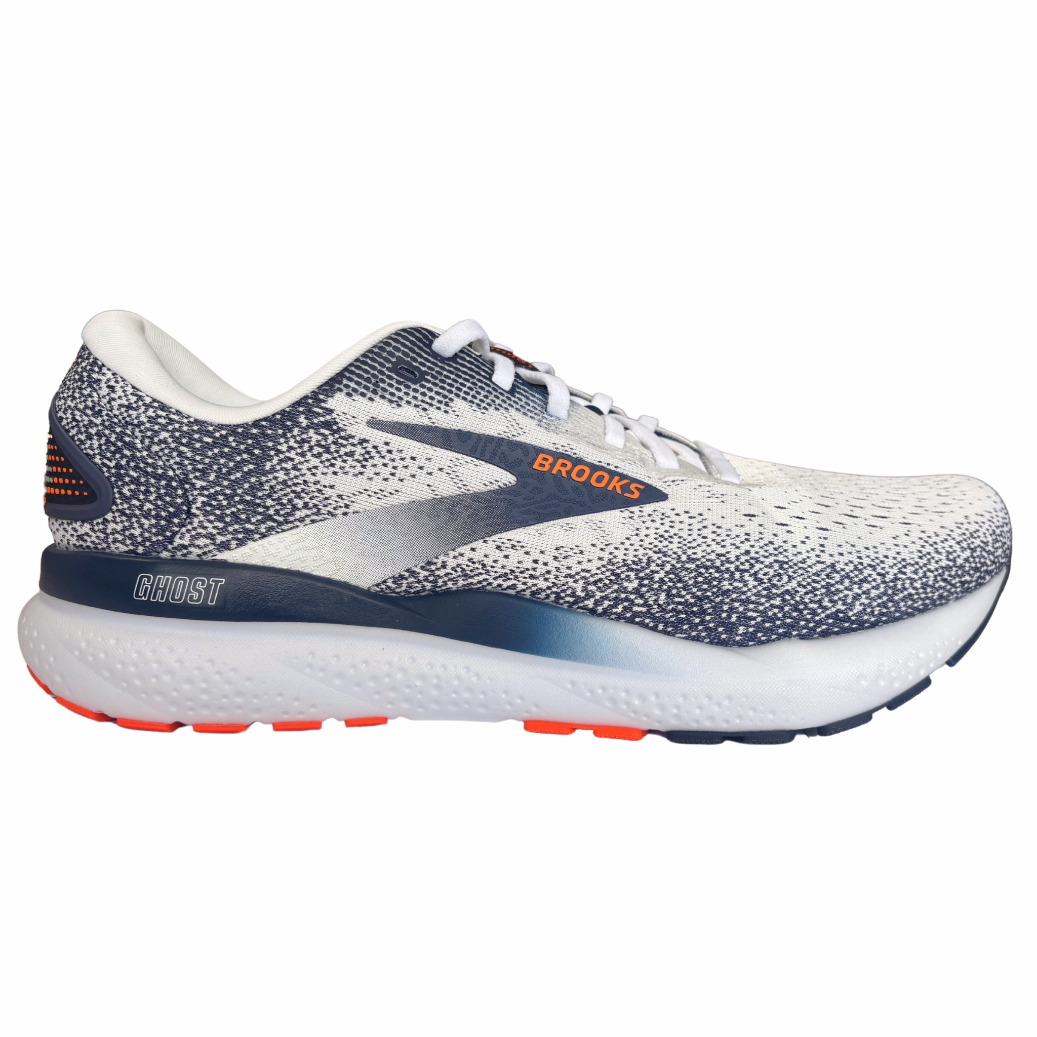 Breathable mesh upper Brooks Men's 110418 130 Ghost 16 White Peacoat Orange Cushion Support Running Shoes