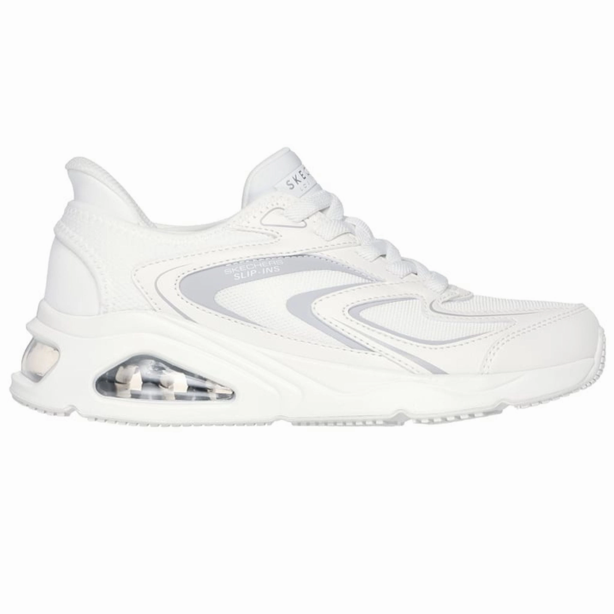 Skechers Women's 177408 Tres-Air Uno-EZ-Glide White Slip-ins Casual Shoes Hyper Elastic Cushion Aramid Fiber Reinforcement