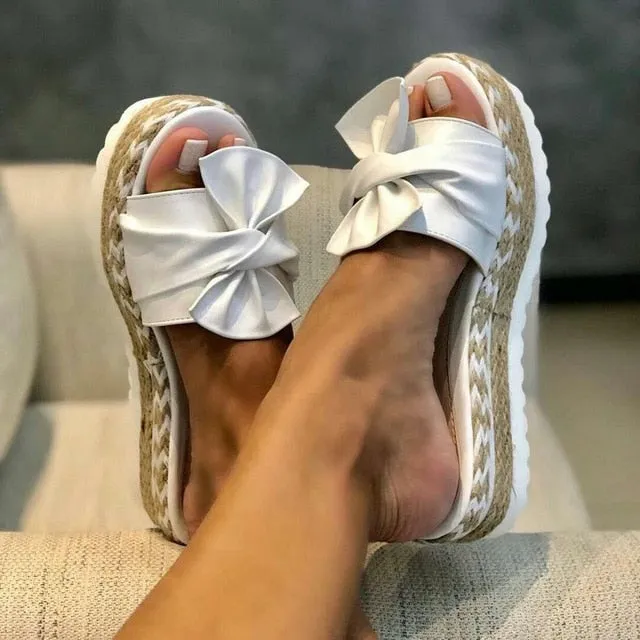 Contoured Arch Stabilizer VIP LINK For Bow-Knot sandals 2020 Summer Fashion slippers with thick soles platform Female Floral Beach Shoes Flip Flops