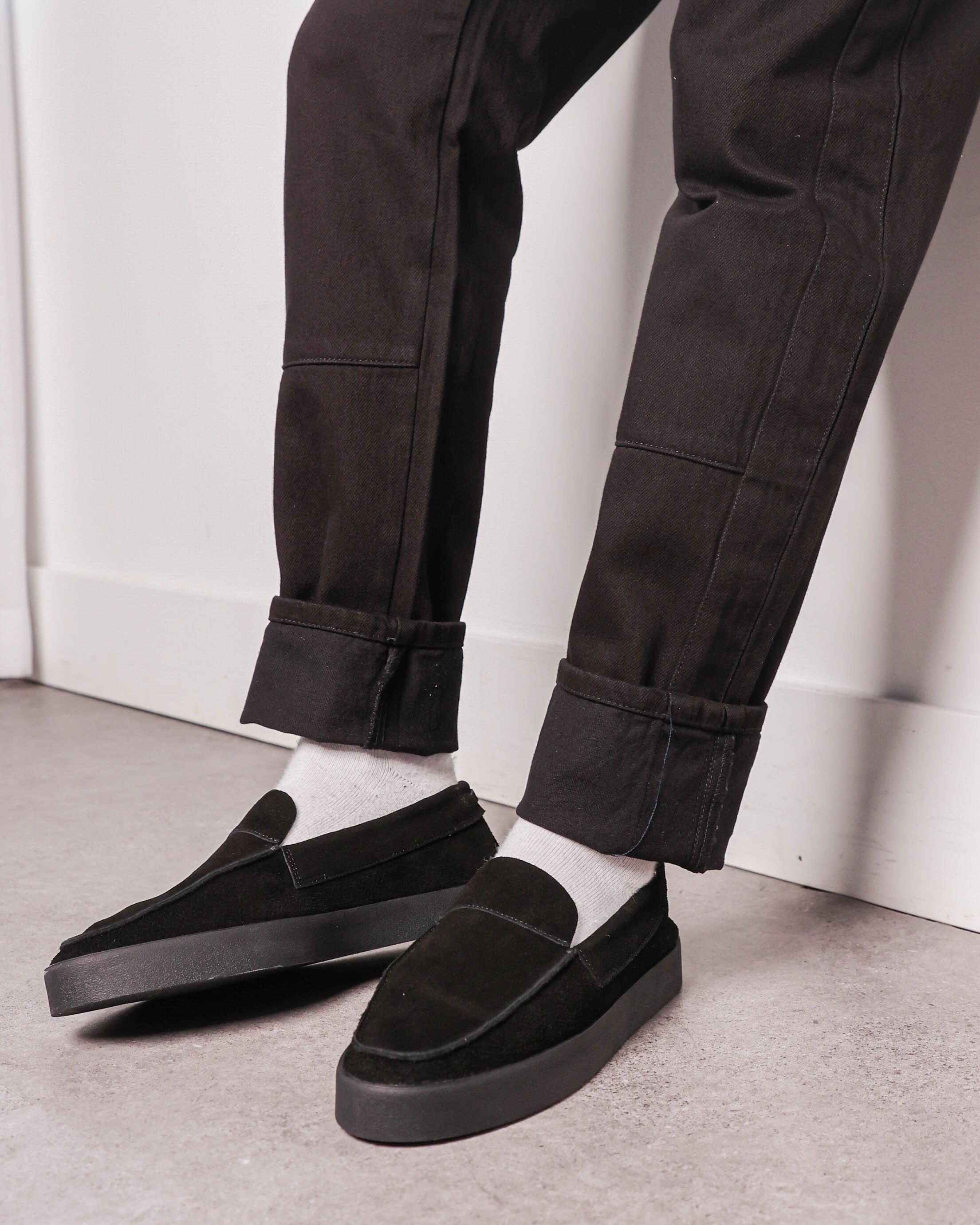 Open-toe Saint Morta Hemisphere Suede Slip On Loafer Black/Black
