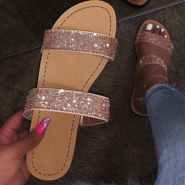 reasonable Abrasion Resistant Edging Women Summer Flat Bling Slippers Ladies Crystal Soft Flip Flops Female Outdoor Casual Beach Shoes Woman Slides New Fashion 2020