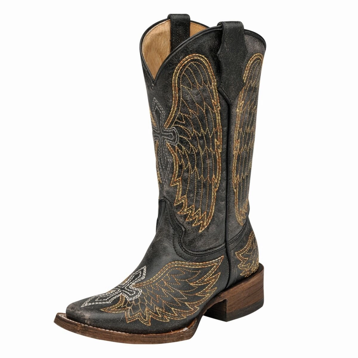 YOUTH CORRAL SQUARE TOE DISTRESSED CROSS AND WINGS BOOT A1032 All-Purpose Footwear Ready For Adventure